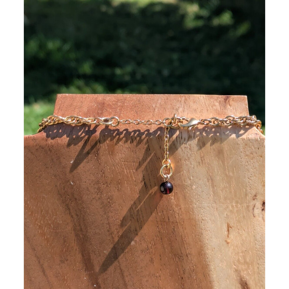 VTG Art Deco Coloured Black Red Beads Gold Tone Clover Statement Necklace Rare - Picture 5 of 12